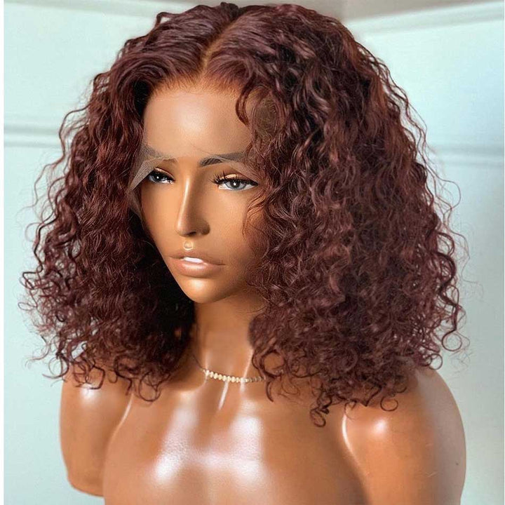 Reddish Brown Colored Short BOB 13x6 Lace Front Wig 5x5 Glueless Ready To Go Human Hair Wigs Jerry Curly