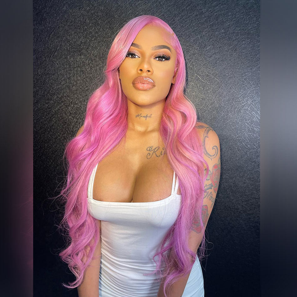 10A 250% Density Bright Purple Pink With Plantium Blonde 13x6 Lace Front Human Hair Wigs Brazilian Body Wave