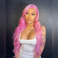 10A 250% Density Bright Purple Pink With Plantium Blonde 13x6 Lace Front Human Hair Wigs Brazilian Body Wave