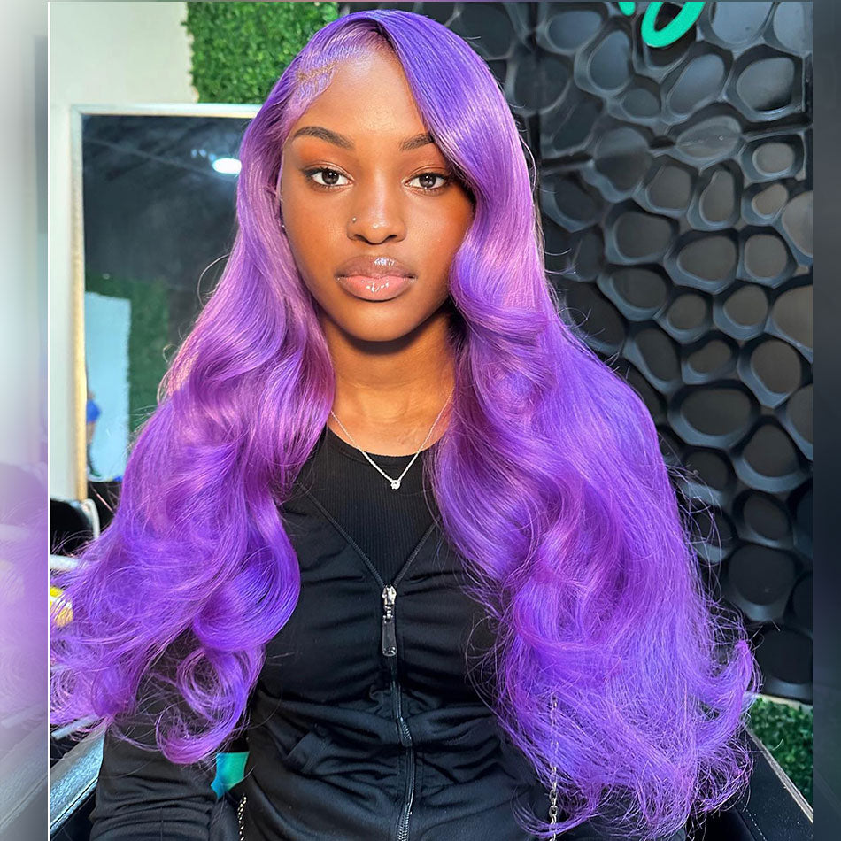 Purple Colored HD Transparent 13x6 Lace Front Human Hair Wig