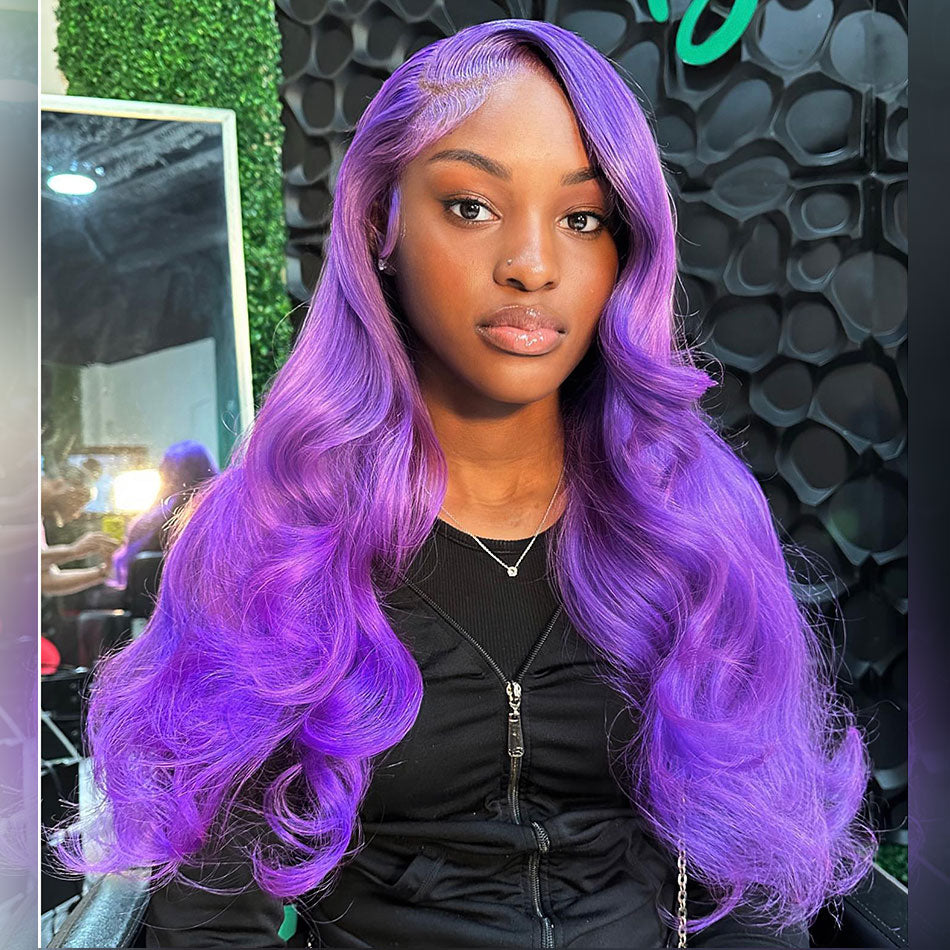 Purple Colored HD Transparent 13x6 Lace Front Human Hair Wig