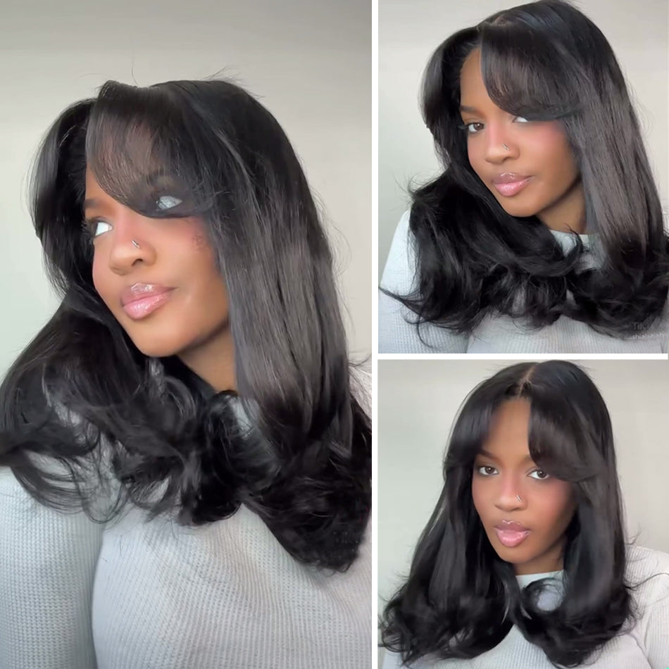 250% Density Curtain Bangs And Layered Cut Design Glueless Lace Wig