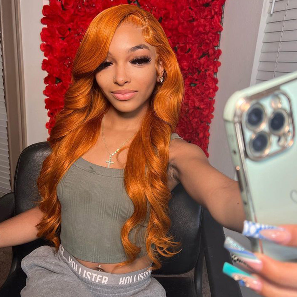 Ginger Orange Colored 13x6 Lace Front Closure Wig 5x5 Glueless Ready To Wear Human Hair Wig