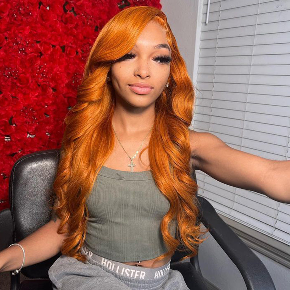 Ginger Orange Colored 13x6 Lace Front Closure Wig 5x5 Glueless Ready To Wear Human Hair Wig