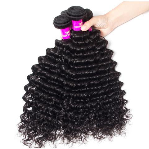 10A Brazilian Deep Wave Hair 1/3/4 Bundles Deal 100% Remy Human Hair Weave