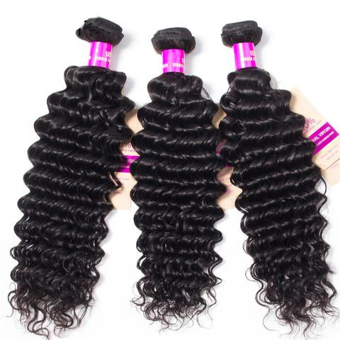10A Brazilian Deep Wave Hair 1/3/4 Bundles Deal 100% Remy Human Hair Weave