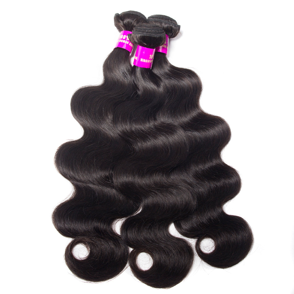 10A Body Wave Human Hair 3 Bundles With 5x5 Closure 100% Remy Human Hair