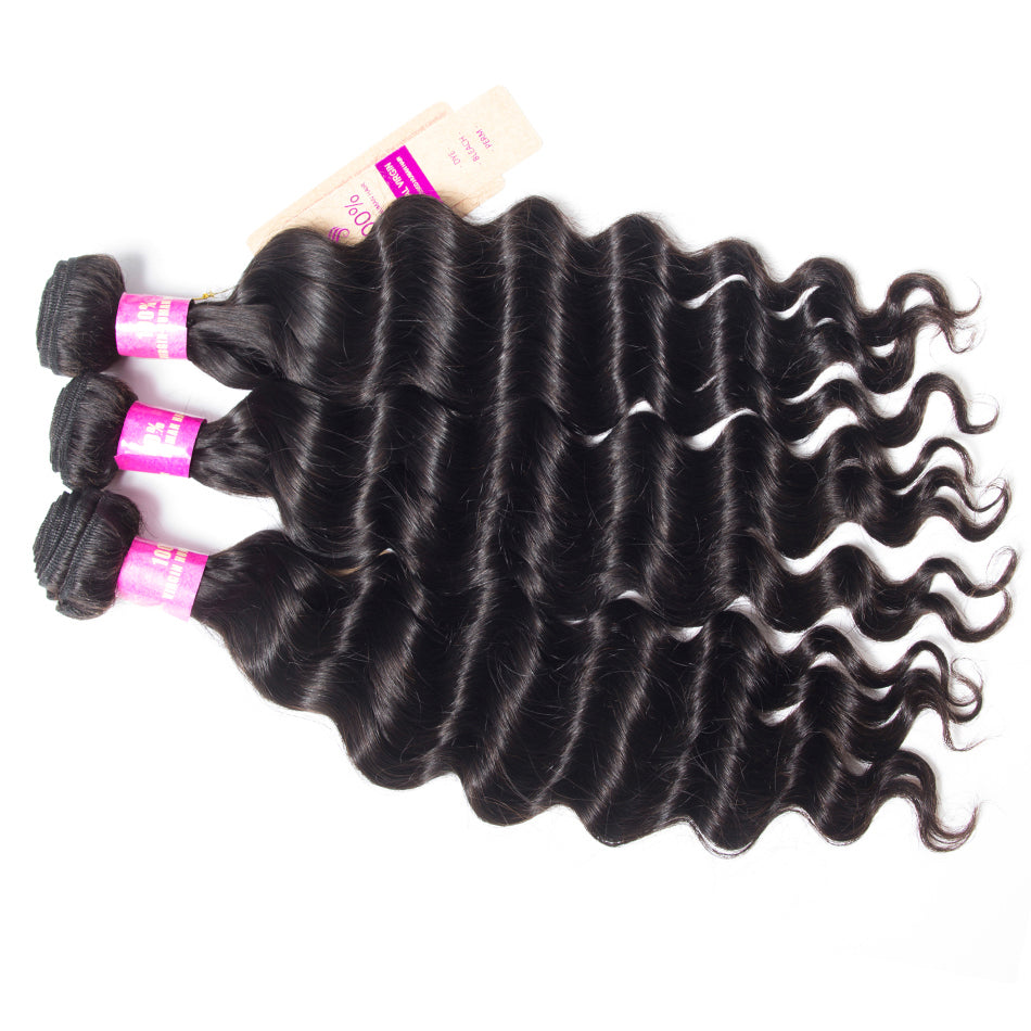 10A Loose Deep Wave Human Hair 3 Bundles With 5x5 Closure 100% Remy Human Hair
