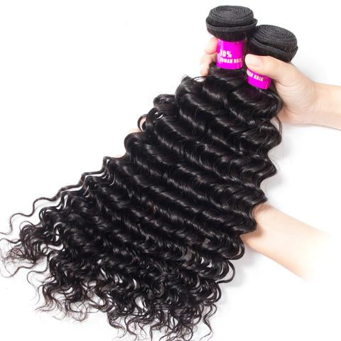 10A Deep Wave Human Hair 3 Bundles With 13x4 Full Frontal Lace 100% Remy Human Hair