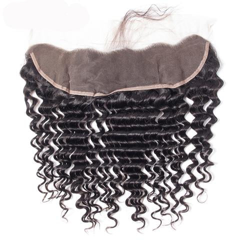 10A Deep Wave Human Hair 3 Bundles With 13x4 Full Frontal Lace 100% Remy Human Hair