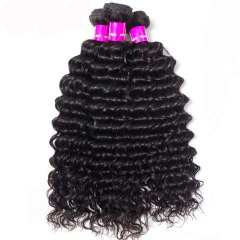 10A Deep Wave Human Hair 3 Bundles With 13x4 Full Frontal Lace 100% Remy Human Hair