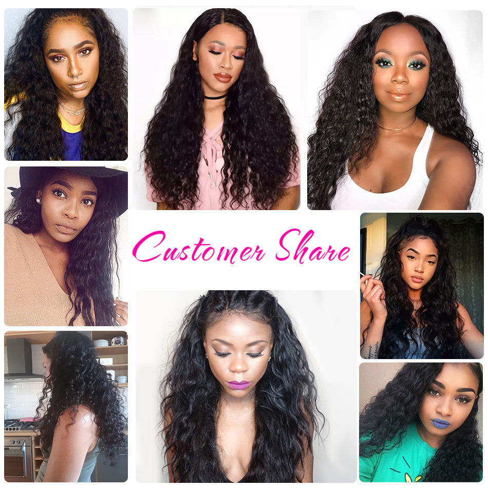 10A Water Wave Human Hair 3 Bundles With 13x4 Full Frontal Lace 100% Remy Human Hair