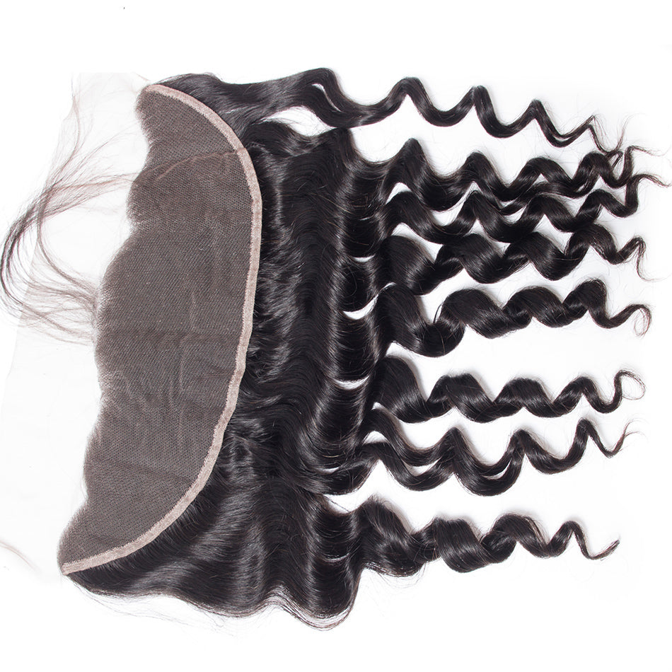 10A Loose Deep Wave Human Hair 3 Bundles With 13x4 Full Frontal Lace 100% Remy Human Hair