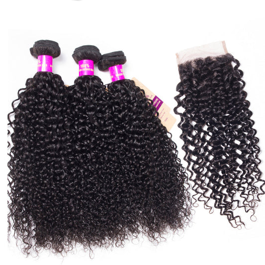 10A Jerry Curly Human Hair 3 Bundles With 5x5 Closure 100% Remy Human Hair