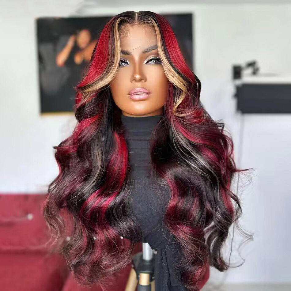 Highlight Honey Blonde With Red Colored 13x6 Lace Front Closure Wig 5x5 Ready To Go Human Hair Wigs Brazilian Body Wave