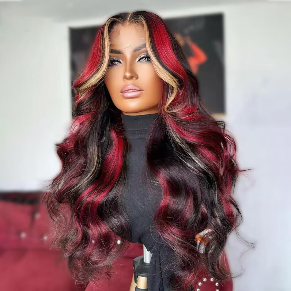 Highlight Honey Blonde With Red Colored 13x6 Lace Front Closure Wig 5x5 Ready To Go Human Hair Wigs Brazilian Body Wave