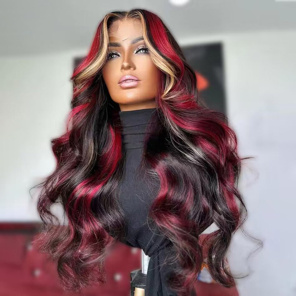 Highlight Honey Blonde With Red Colored 13x6 Lace Front Closure Wig 5x5 Ready To Go Human Hair Wigs Brazilian Body Wave