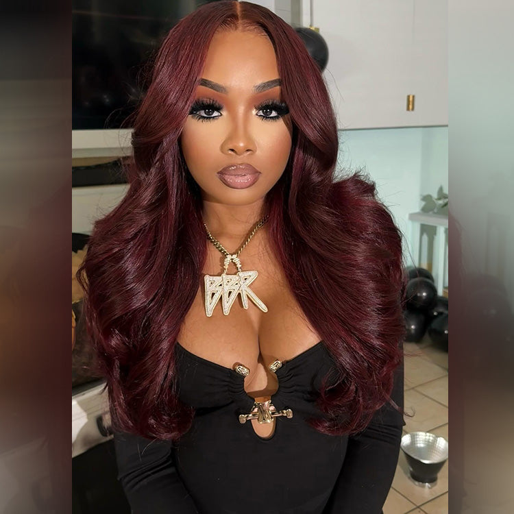 Premium 10A 210% Density Plum Burgundy Wine Purple Colored 6x5 Glueless 13x6 Lace Front Human Hair Wigs