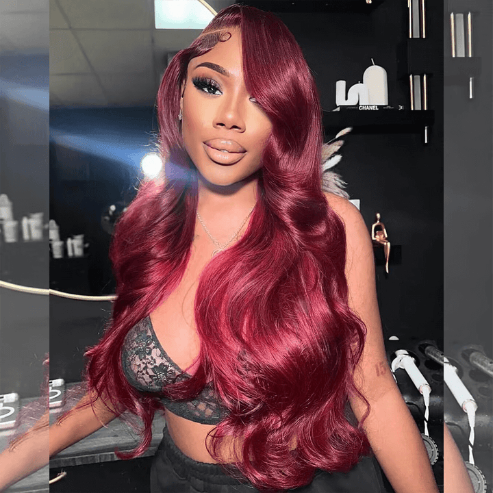 SUPER DEAL !  99j Burgundy Colored 13x6 Lace Front Human Hair Wigs