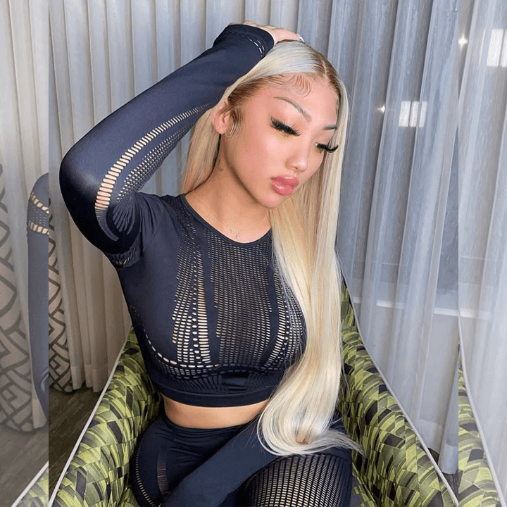 250% Density Ombre Platinum Blonde Colored HD Transparent 13x6 Lace Front Human Hair Wigs Brazilian Body Wave