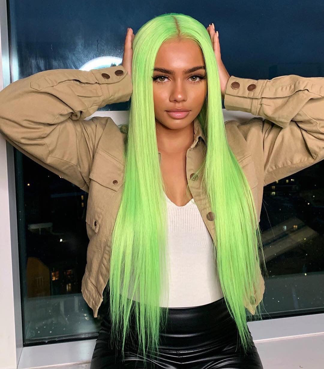 New Spring Green Colored Wigs Human Hair Pre Plucked HD Transparent 13x6 Brazilian Straight Lace Front Wigs