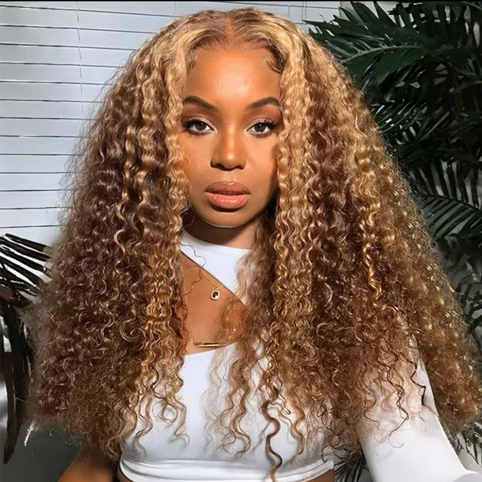 Highlight Colored 13x6 Lace Front Closure Curly 5x5 Glueless Put On And Go Human Hair Wigs