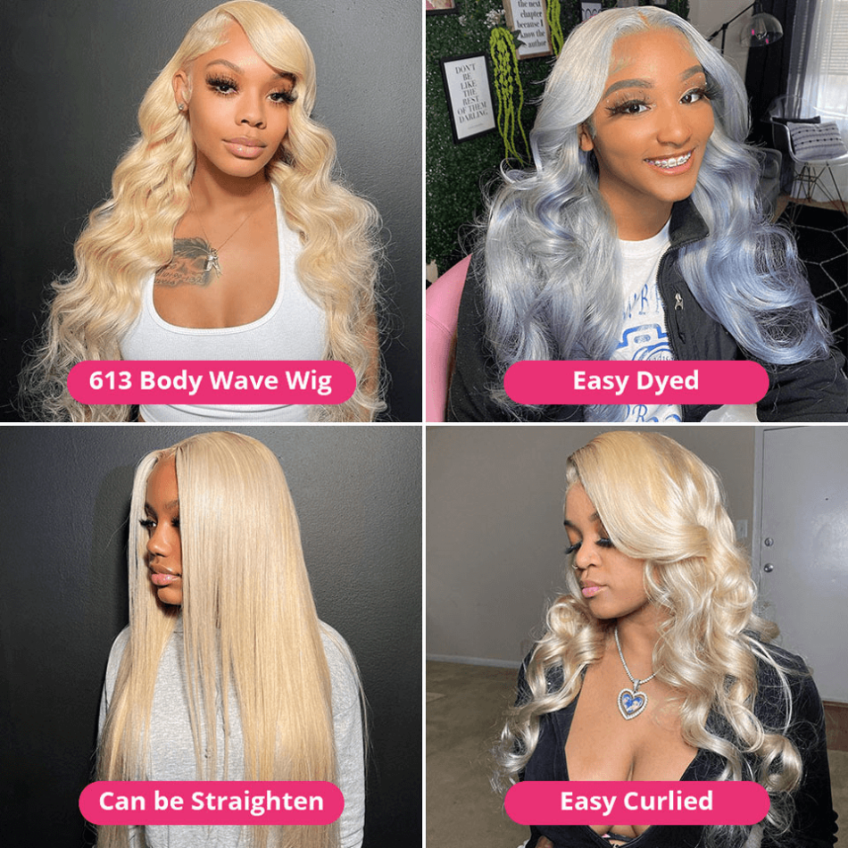 HD Transparent 13x4 13x6 613 Blonde Lace Front Human Hair Frontal Wigs Body Wave