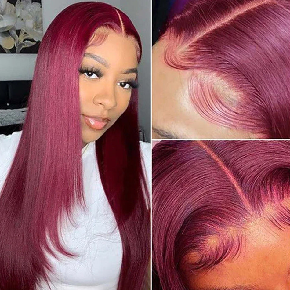 Layered Cut #99j Colored 13x6 Lace Closure Front Wig 5x5 Ready To Go Human Hair Wigs