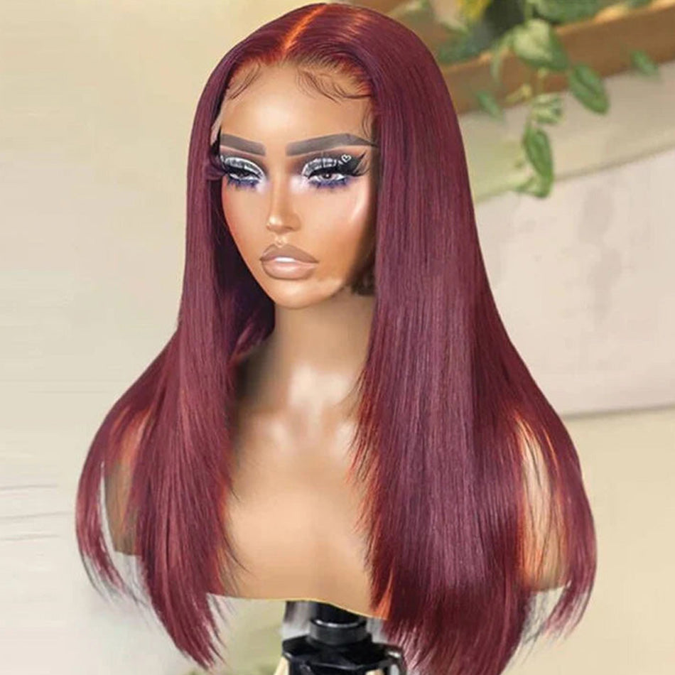 Layered Cut #99j Colored 13x6 Lace Closure Front Wig 5x5 Ready To Go Human Hair Wigs