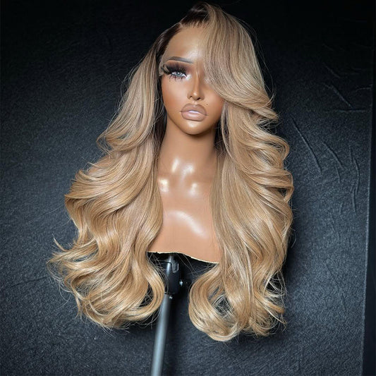 250% Density Professional Toned Ombre Ash Blonde HD Transparent 13x6 Lace Front Human Hair Wig Body Wave
