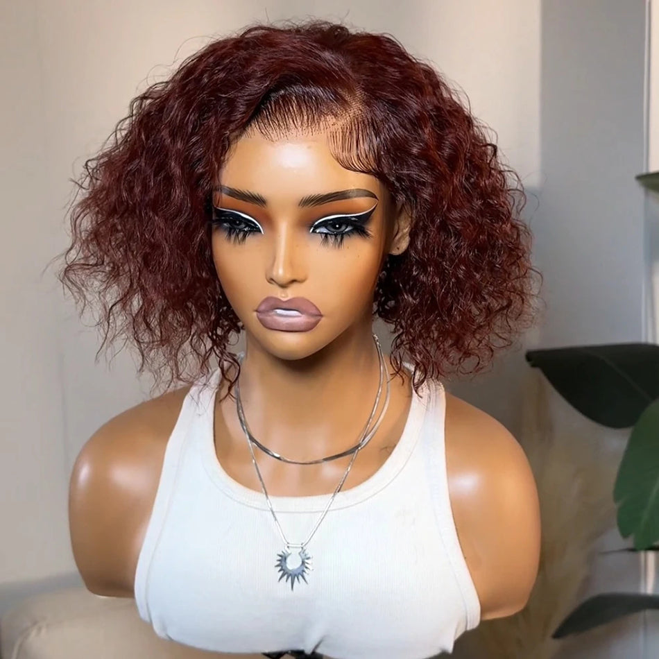 Reddish Brown Colored Short Jerry Curly BOB Wigs Human Hair Ready To Wear