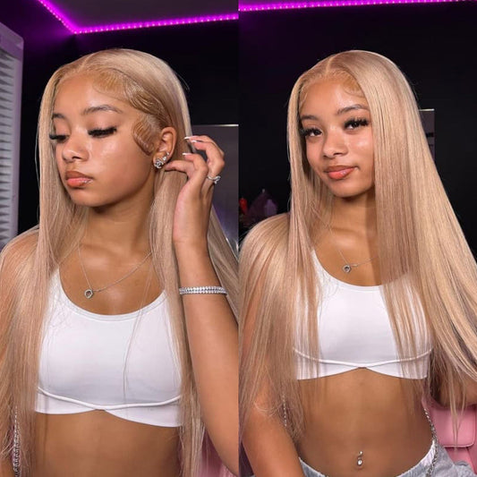 210% Density Customized Light Flaxen Brown Colored HD Transparent 13x6 Lace Front Human Hair Wig