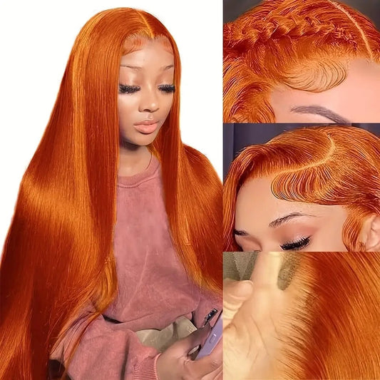 Ginger Orange Colored 13x6 Lace Front Closure Wig 5x5 Glueless Ready To Go Human Hair Wigs Brazilian Straight