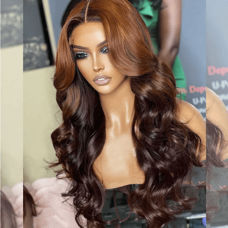 Luxurious Honey Brown Ombre Colored Wigs 5x5 Glueless Lace Closure Ready To Wear Human Hair Wigs