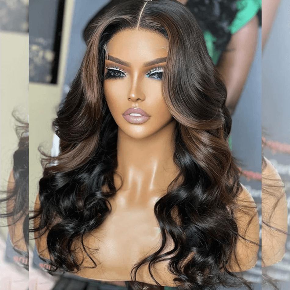 Hairstylist Works Double Drawn 250% Density 5x5 Glueless Lace Closure Highlights Brown Colored Put On And Go Human Hair Wigs