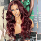 Luxurious Little Red Highlights 99J Colored Wigs 13x6 Lace Front 5x5 Glueless Ready To Go Human Hair Wigs
