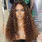 Hairstylist Works 13x6 Lace Closure Front Wig Curly 5x5 Glueless Ready To Wear Human Hair wigs Highlight Brown Colored Wigs