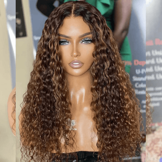 Hairstylist Works 13x6 Lace Closure Front Wig Curly 5x5 Glueless Ready To Wear Human Hair wigs Highlight Brown Colored Wigs