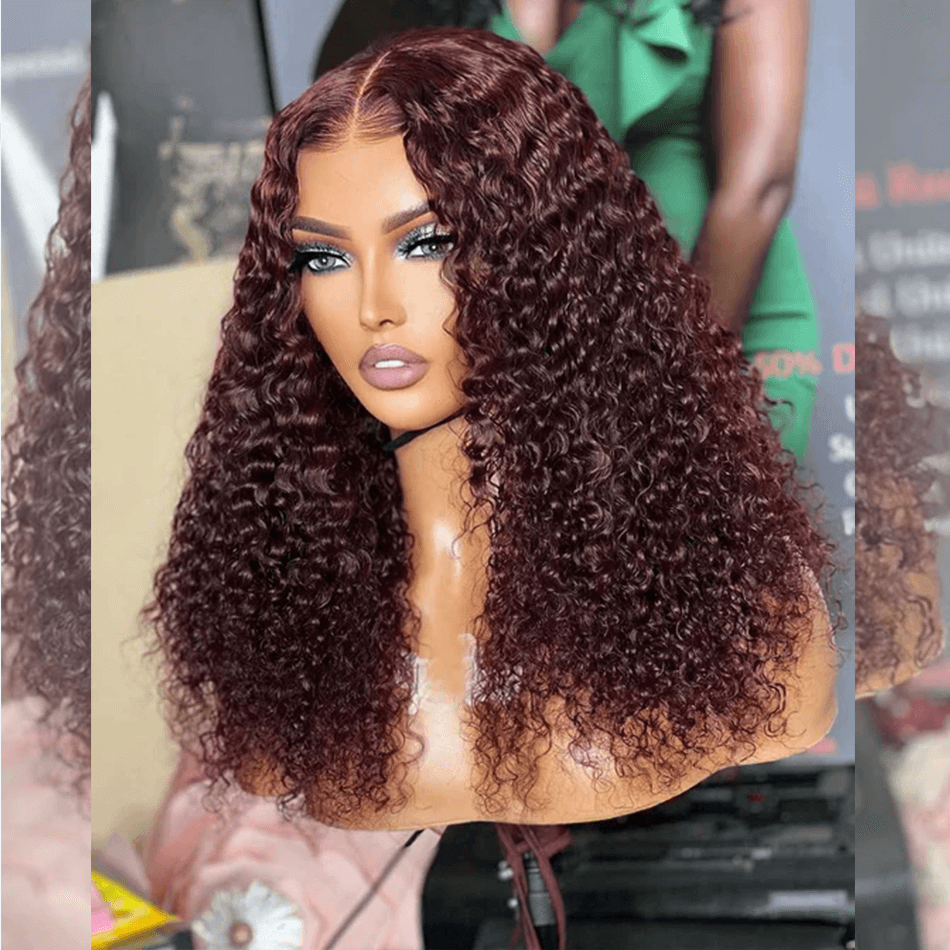 Hairstylist Works HD Transparent 13x6 Lace Front Wig 5x5 Glueless Curly Ready To Wear Human Hair Wigs 99j Wine Red Colored Wigs