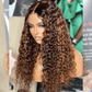 Hairstylist Works 13x6 Lace Closure Front Wig Curly 5x5 Glueless Ready To Wear Human Hair wigs Highlight Brown Colored Wigs