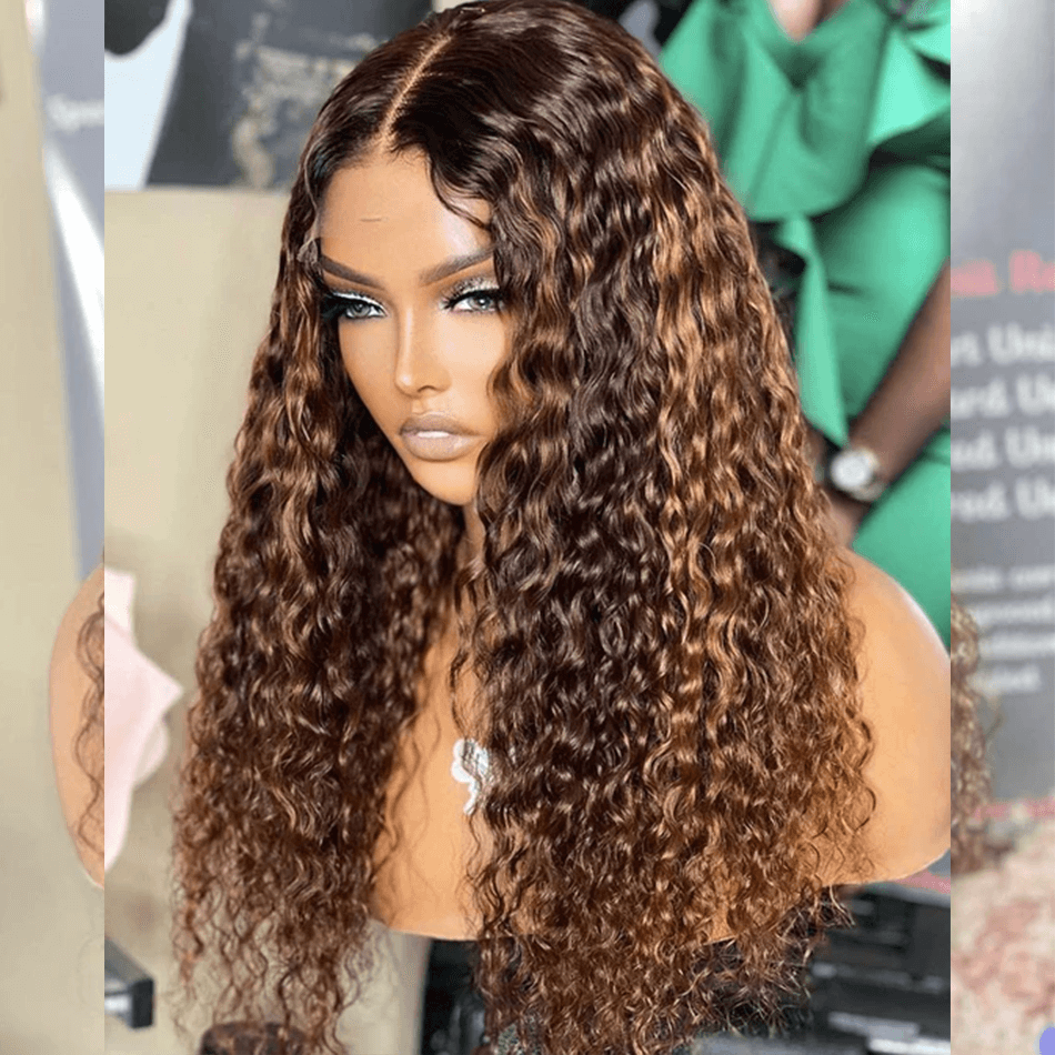 Hairstylist Works 13x6 Lace Closure Front Wig Curly 5x5 Glueless Ready To Wear Human Hair wigs Highlight Brown Colored Wigs