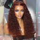 13x6 Transparent Lace Front 5x5 Glueless Curly Human Hair Wigs 33# Auburn Reddish Brown Colored Wigs