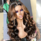 Hairstylist Works 250% Luxurious 5x5 Highlight Brown Colored Lace Closure Human Hair Wigs Body Wave