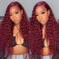 Premium 10A 210% Density Reddish Burgundy Colored 13x6 Lace Front Closure Wig 6x5 Glueless Ready To Wear Human Hair Wigs Water Wave