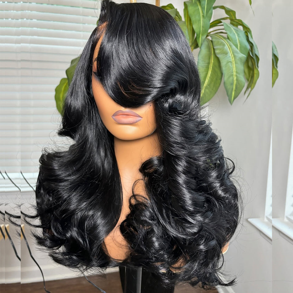 250% Density Side Part Heavy Layered Design Top Quality Human Hair Wigs, Double Drawn