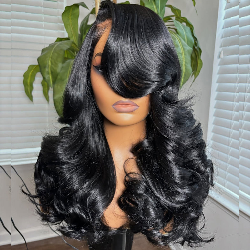 250% Density Side Part Heavy Layered Design Top Quality Human Hair Wigs, Double Drawn