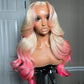 Ombre Pink 13x6 Lace Front Human Hair 250% Density Body Wave Wig