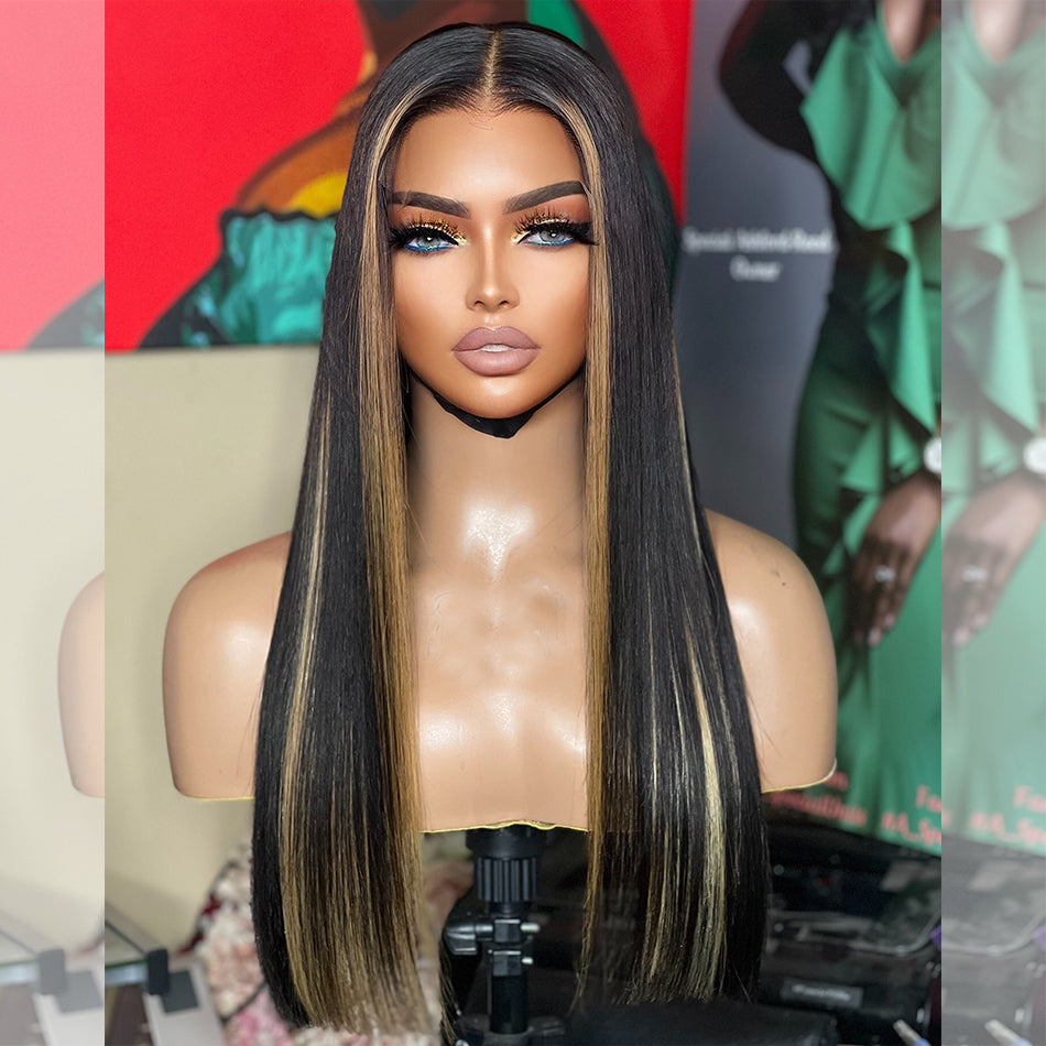 Highlight Blonde 5x5 Glueless Lace Sleek Silky Straight Remy Human Hair Wigs Wear Go