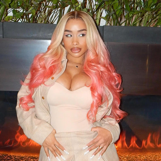 DreamDoll Inspired Ombre Pink Colored 13x6 Lace Front Human Hair Wigs