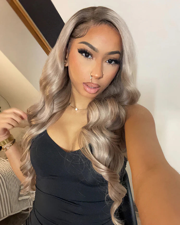 10A 250% Density Ash Blonde Colored 13x6 Lace Front Human Hair Wigs With Dark Roots